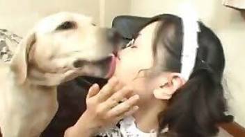 Asian maid fucking a beast in animal porn