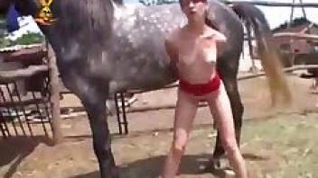 Sexy lady fucks a big-dicked horse
